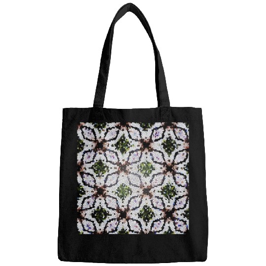 stained glass print in greens and roses Bags