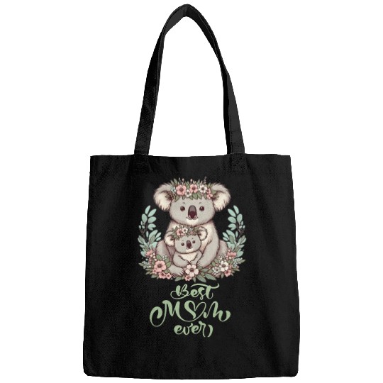 Best Mom Ever Koala Embrace Floral Wreath Bags