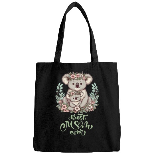 Best Mom Ever Koala Embrace Floral Wreath Bags