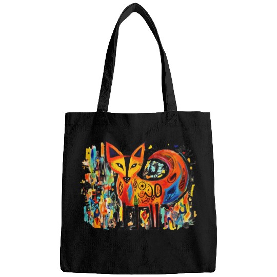 Abstract Fox pop art Bags