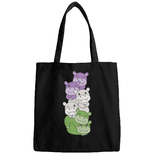 Genderqueer Flag Pride Lgbtq Cute Hippo Bags
