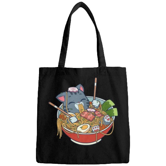cat eating ramen Bags