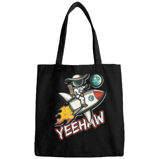 Space Cowboy Riding a Rocket with Yeehaw Slogan Bags