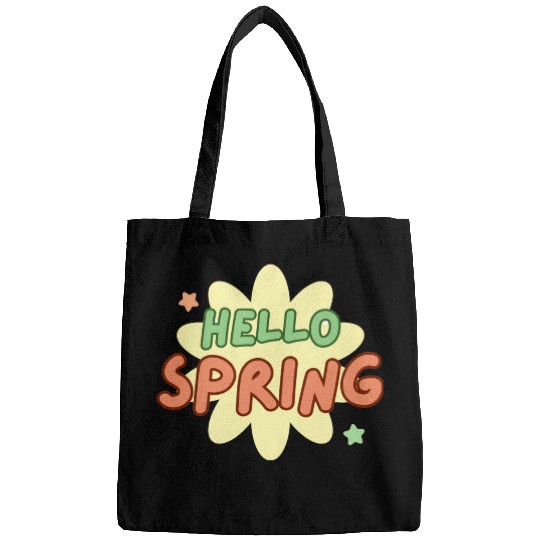 Funny retro hello spring time groovy flowers cute Bags
