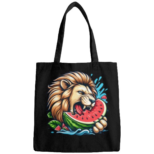 Lion Enjoying a Juicy Watermelon Bags