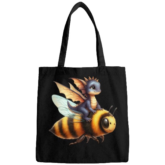Fun Baby Dragon Riding a Bumble Bee Bags