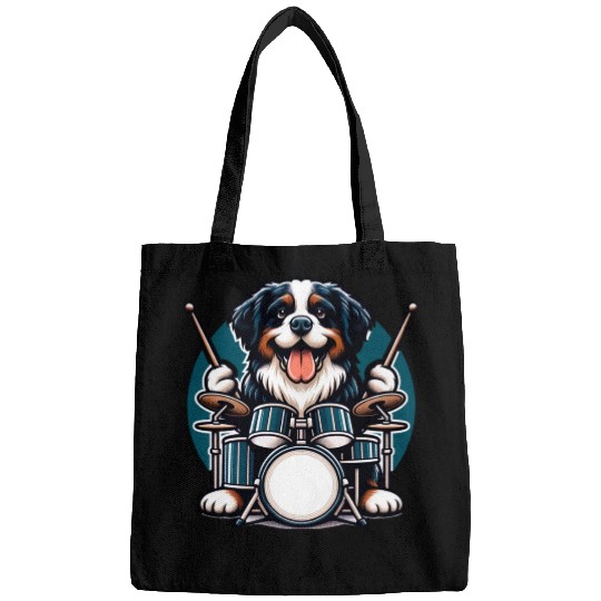 Cool Bernese Mountain Dog Drummer Design Bags