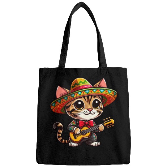 Bengal Cat as Mariachi Guitarist Cinco de Mayo Bags