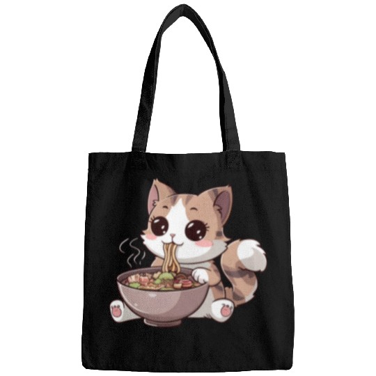 Kawaii Cat Eating Ramen Bags