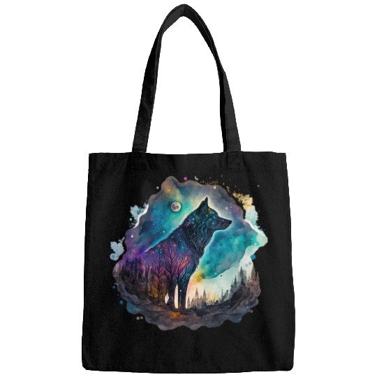 Wolf Print, Cosmic Wolves, Animal Print, Cosmos Bags