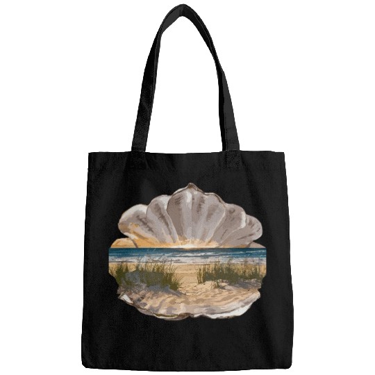 Seashell Beach Scene Serene Ocean Landscape Bags