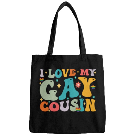 I Love My Gay Cousin Family LGBTQ Pride Groovy Bags