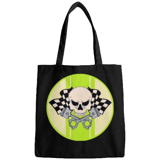 Light green racing stripe with skull and pistons Bags
