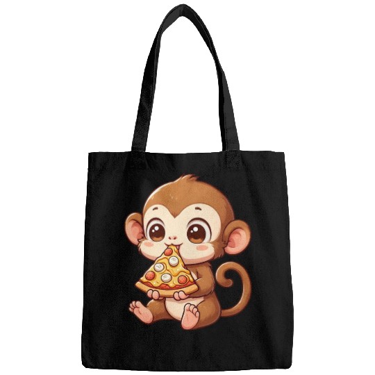 Funny monkey loves pizza humorous chimpanzee Bags