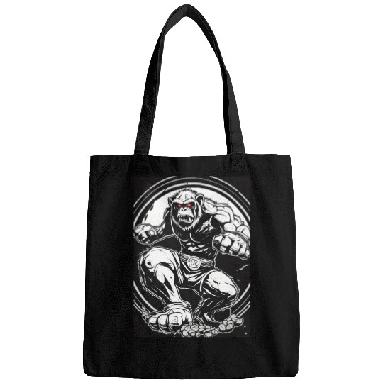 Zombie ape street fighter black and white circle l Bags