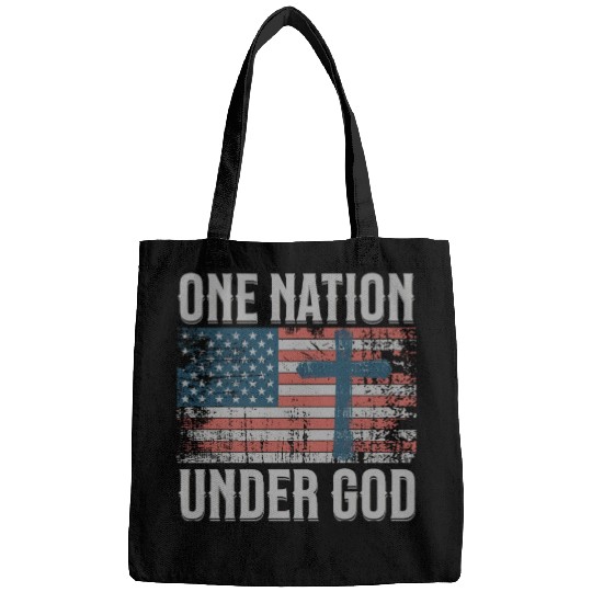 One Nation Under God Retro US Flag Christian Cross Bags