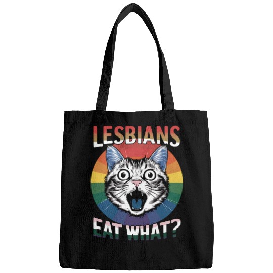 Lesbians Eat What Cat Humor LGBTQ Pride Flag Bags