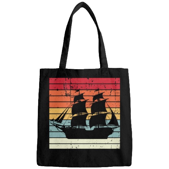 Vintage Retro Sun Set Pirate Ship Bags