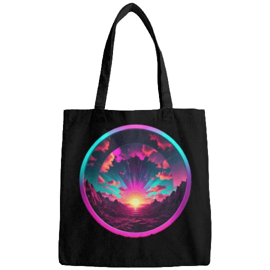 Synthwave Colorful Cosmos Design inside Circle Bags