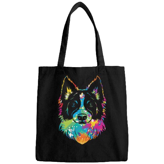 Pop Art Style Dog Face Puppy Border Collie Bags