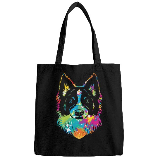 Pop Art Style Dog Face Puppy Border Collie Bags