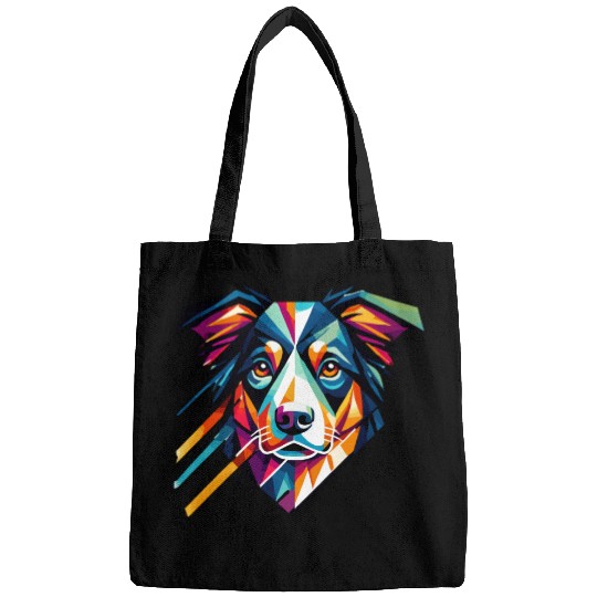Colorful Geometric Dog Art Australian Shepherd Bags