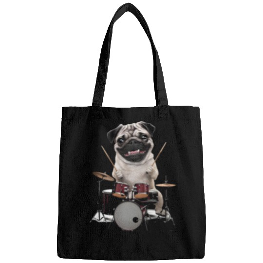 Pug Playing Drums Realistic Bags