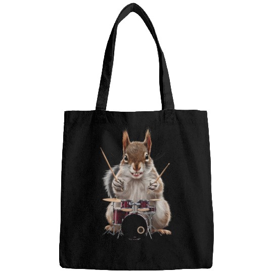 Squirrel Playing Drums Realistic Bags
