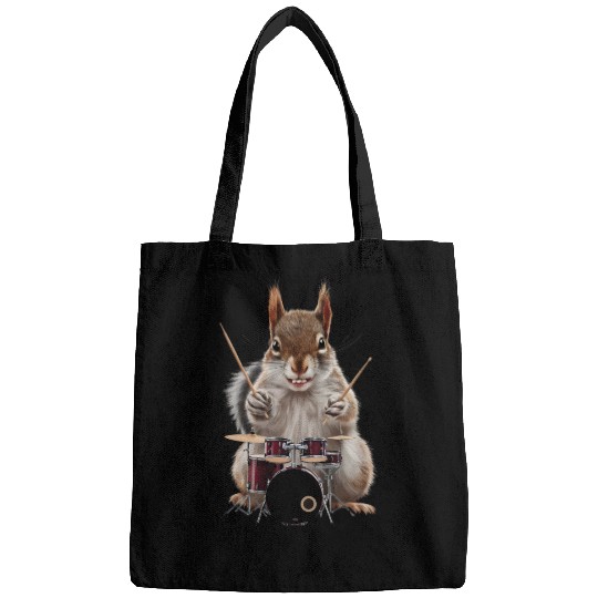 Squirrel Playing Drums Realistic Bags