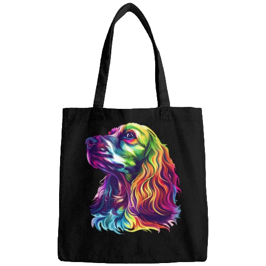Colorful Cocker Spaniel Portrait Art Bags
