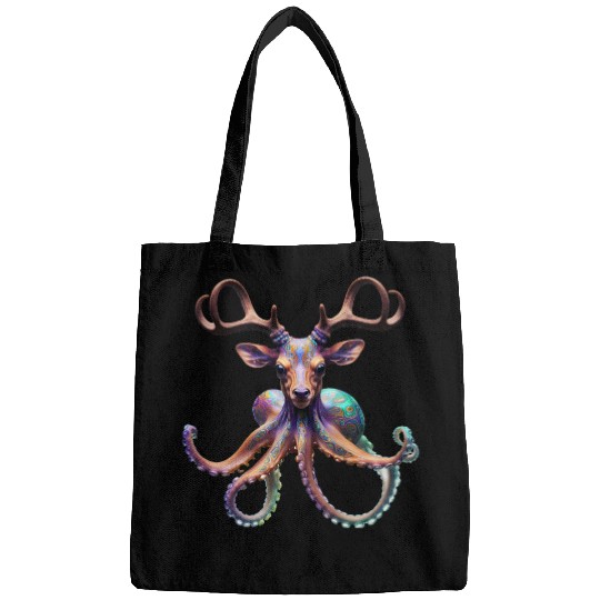 Psychedelic deer octopus with antlers Bags