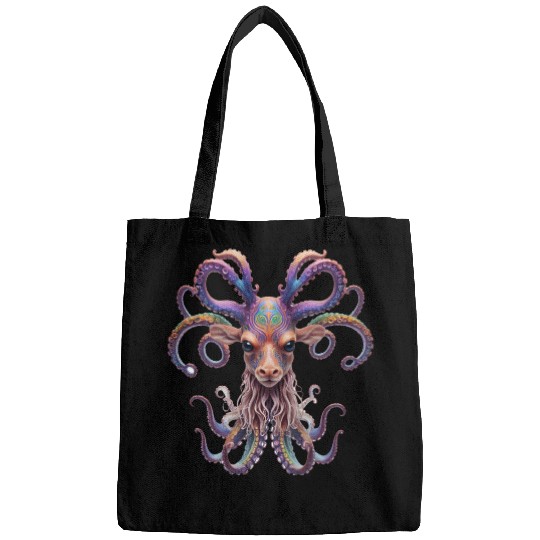 Psychedelic goa deer octopus Bags