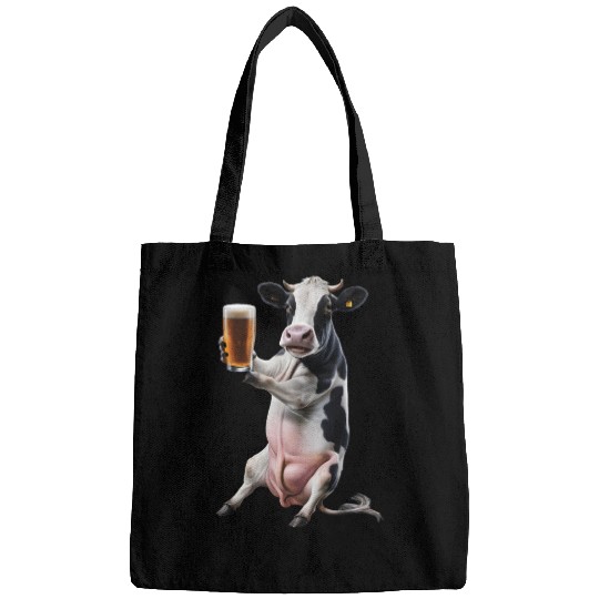 Cow Drinking Beer Realistic Bags