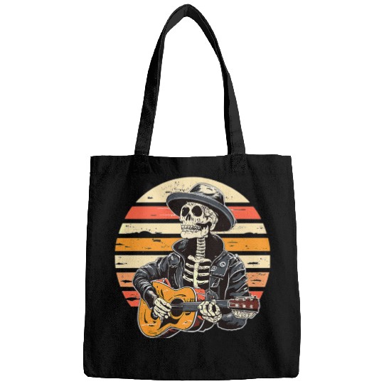 Halloween Skeleton Playing Guitar Rock And Roll Bags