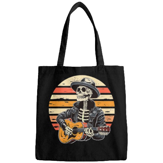 Halloween Skeleton Playing Guitar Rock And Roll Bags