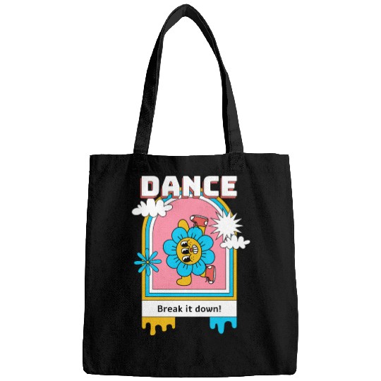 A cartoonStyle psychedelic flower Bags