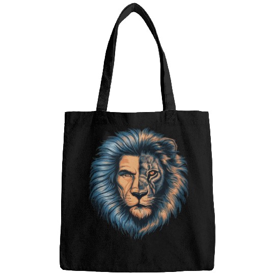 Man face onside lion other side man face Bags