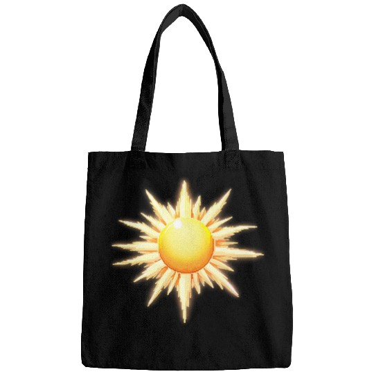 A pixel art of a sun with rays shining Bags
