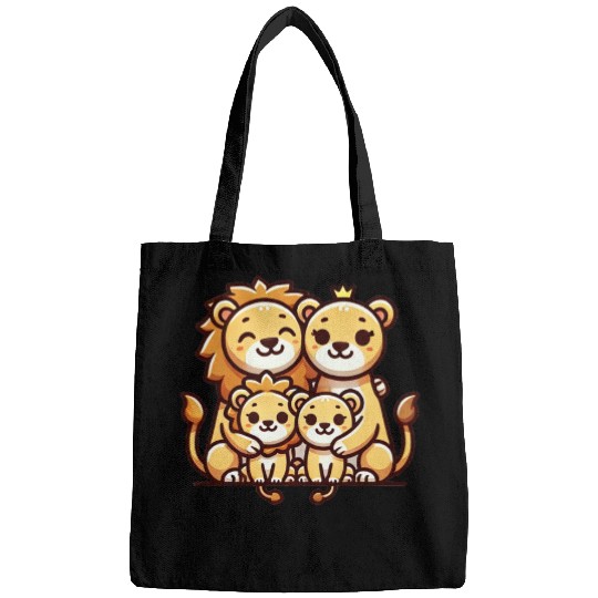 Lion Family Mother And Father With Two Children Bags