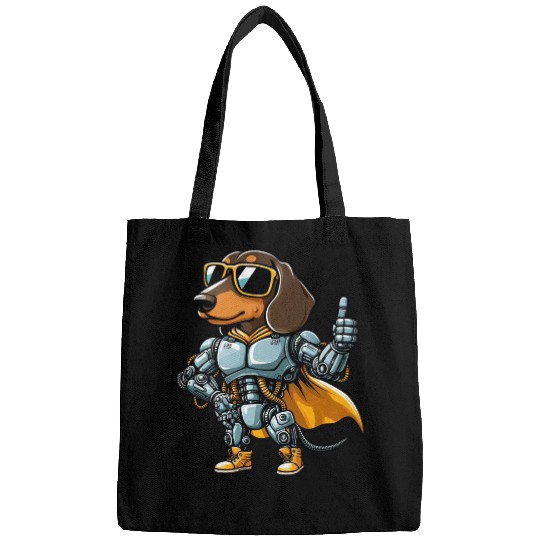 Dachshund robot cyborg sci-fi dog mech design Bags