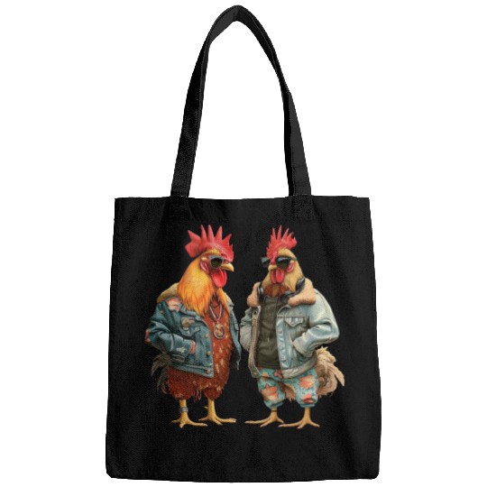 Chickens in chic streetwear attire Bags