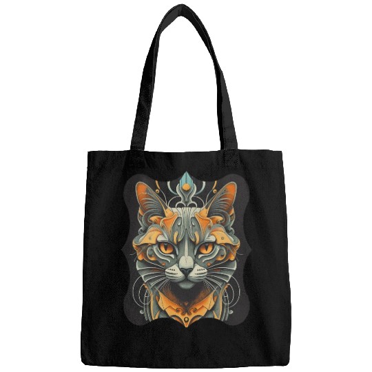 Elegant stylish black and gold cat face Bags