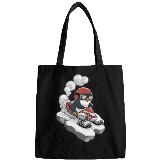 Penguin Riding Snowmobile With Goggles Bags