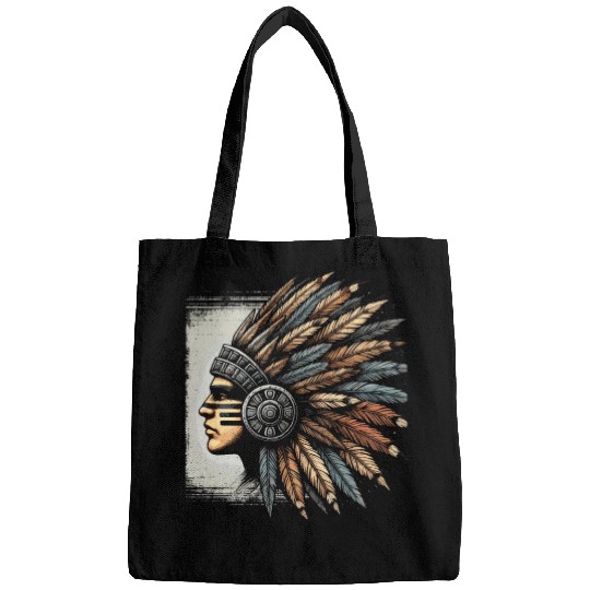 Aztec Warrior Mask with Tribal Art and Ancient Bags
