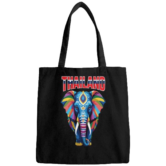 Colorful abstract elephant from Thailand Bags