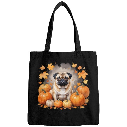 Pug Pumpkin Thanksgiving Fall Halloween Dog Lover Bags