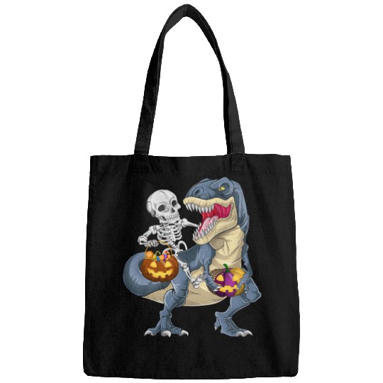 Skeleton Riding Dinosaur T rex Halloween Pumpkin Bags
