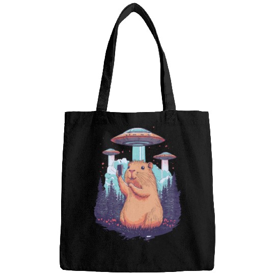 Funny Graphic Bags Capybara Selfie With Ufos Weird