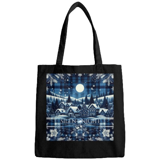 flannel silent night blue and white christmas Bags