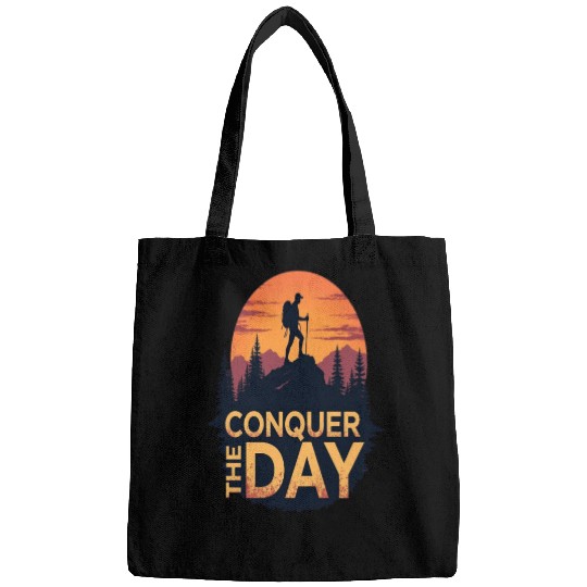 Conquer the Day Hiking Illustration Bags